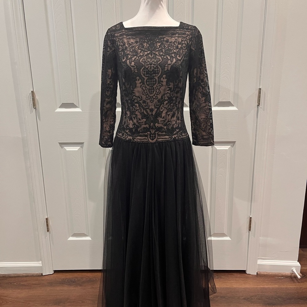 Tadashi Shoji Black Lace Evening Gown
